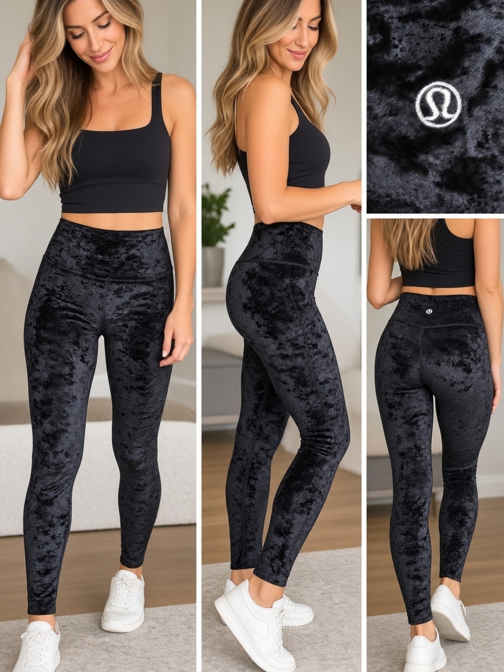lululemon athletica Black Crushed Velvet High-Rise Leggings (Velvet Texture)